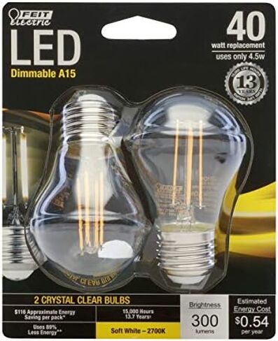 Feit Electric A15 LED LED LED BLOB ، 60 و WENTERANTALENT ، قابلة للضايق ، قاعدة E26 ، 2700 كيلو أبيض ناعم ، مصباح إديسون من الزجاج الصافي للمنزل ، المكتب ، عمر 13 عامًا ، BPA1560927CAFIL2RP/6 ، 12 حزمة in Kuwait