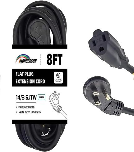 Flat Plug Indoor Extension Cord, UL Listed, 16 Gauge 12FT Black 3 Prong Heavy Duty Extension Cord, 16/3 SJTW 13A Power Extension Cord for Lights, Appliances, Home in Kuwait