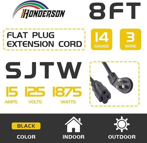 Flat Plug Indoor Extension Cord, UL Listed, 16 Gauge 12FT Black 3 Prong Heavy Duty Extension Cord, 16/3 SJTW 13A Power Extension Cord for Lights, Appliances, Home in Kuwait