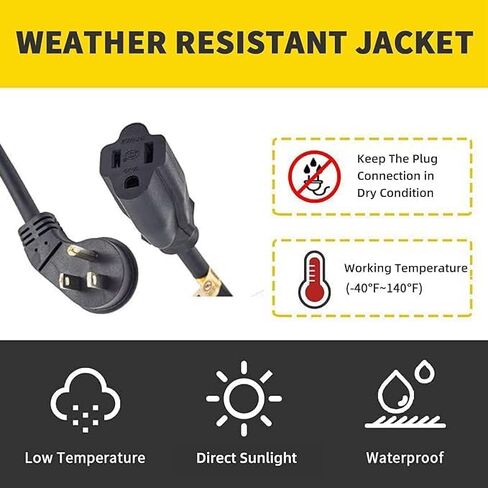 Flat Plug Indoor Extension Cord, UL Listed, 16 Gauge 12FT Black 3 Prong Heavy Duty Extension Cord, 16/3 SJTW 13A Power Extension Cord for Lights, Appliances, Home in Kuwait
