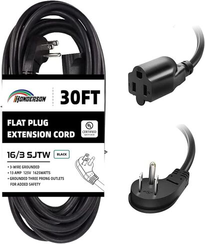 Flat Plug Indoor Extension Cord, UL Listed, 16 Gauge 12FT Black 3 Prong Heavy Duty Extension Cord, 16/3 SJTW 13A Power Extension Cord for Lights, Appliances, Home in Kuwait