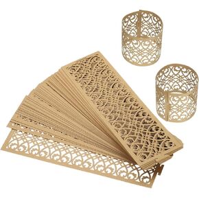 uxcell 50Pcs Napkin Rings Laser Cut Foil Paper, Napkin Holder Hollow Napkin Bands for Weddings Party Serviette Table Decoration Restaurant (Beige, 6.7 x 2) in Kuwait