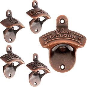 5PCS Wall Mounted Bottle Opener, Vintage Rustic Antique Copper Beer Opener with Self-Tapping Screws for Home Garden Bar KTV Hotel HE0605MX2