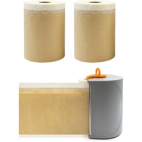 ROLLINGDOG Pre-Taped Masking Paper - Drop Dust Sheets Rolls 18cm x 25m (3 Pack) with Additional Easy Tear Dispenser