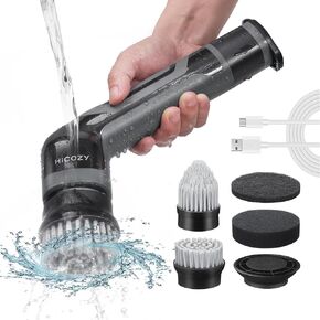جهاز تنظيف كهربائي Hicozy Electric SPER HSE1 ، جهاز تنظيف اللاسلكي لتنظيف شواء البلاط للسيارات المطبخ مع سرعتين قابلتين للتعديل ، 4 رؤوس فرشاة قابلة للاستبدال رمادية