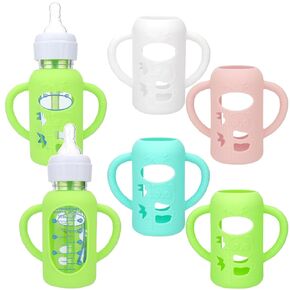 Mity Rain 4 Silicone Sleeves for Dr. Brown's Gbotles 8oz - حامل زجاجة طفل مضاد للكسر ، متوافق مع زجاجات زجاجية الدكتور براون للأطفال (8 أوقية مع المقبض)