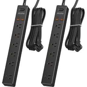 10 Ft Power Strip Surge Protector - 7 Outlets 4 USB Ports (2 USB C), Maxpw Ultra Thin Flat Extension Cord & Flat Plug, 1700 Joules, Wall Mount, Desk Charging Station for Home Office Dorm, Black