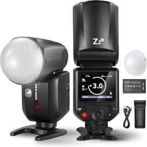 Neewer Z2PRO-C 2.4G TTL Round Head Flash Speedlite متوافق مع Canon ، 76WS 1/8000S HSS Light Camera Lighting مع واجهة مستخدم مطورة ، مصابيح نمذجة ، TTL/M مفتاح TCM السريع