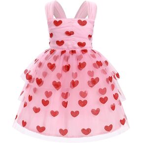 IMEKIS Toddler Girl Birthday Dress Strawberry Heart Tulle Princess Dress Formal Party Cake Smash Photo Shoot 1-6T
