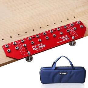 Ruitool Shelf Pin Jig 11 ثقوب ، وظيفة التثبيت المستقلة جميعها بصيقة حفر الدبوس المعدنية مع 1/4 "و 5 ملم الحفر ، رقصة ثقب الجرف ودليل أدوات الأدوات لأجهزة الخزانة مع حقيبة تخزين