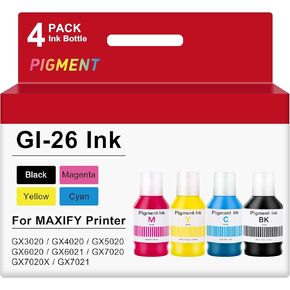 استبدال زجاجات إعادة تعبئة الحبر GI26 لاستخدام إعادة تعبئة الحبر Canon GI-26 مع طابعة Canon MAXIFY GX3020 GX4020 GX5020 GX6020 GX6021 GX7020 GX7020X GX7021 (حبر BK/C/M/Y غير التسامي)