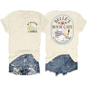 FLOYU Women Belle's Book Shop Shirt Princess Belle T-Shirt Book Lover Tops Casual Magic Kingdom Short Sleeve Shirt