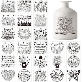 Globleland 25pcs Sea Beach Silhouette Mason Jar Scals ملصقات أشعة الشمس شمس جوز الهند أشجار البلاستيك صورة ظلية جدار ملصقات ملصقات فانوس فانوس ملصقات نافذة المصباح