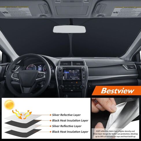 مظلة شمس للزجاج الأمامي من Bestview لعام 2012-2017 Toyo-ta Camry، مظلة أمامية من الشمس وواقي من الشمس كتلة من الأشعة فوق البنفسجية والحرارة، قابلة للطي بطبقتين مادة 210T in Saudi Arabia