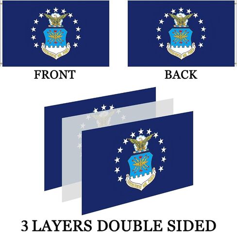 Force Air Force US 3x5 في الهواء الطلق على الوجهين- 3ply 240d 4 صفوف مخيط- الولايات المتحدة الأمريكية 3x5 Airforce Flags- UV Fade Resistant with Canvas Header و 2 نحاس نحاسي in Kuwait