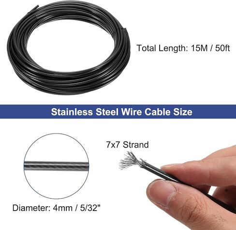 uxcell 1/16 "(1.5mm) 304 حبل سلك الكبلات الفولاذ المقاوم للصدأ 7 × 7 خيوط Core 50ft (15m) in Kuwait
