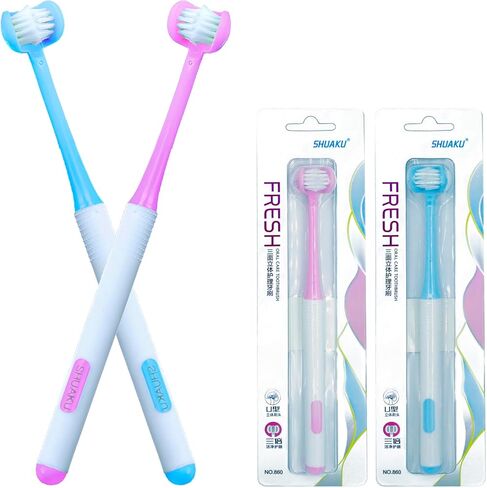3 Sided Autism Toothbrush 360° Oral Teeth Cleaning Design U-Shaped Toothbrush 2 PCS Adult Soft Bristles Soft and Gentle for Complete Tooth and Gum Care (Green+Pink) in Saudi Arabia