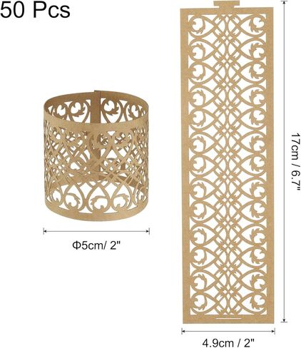 uxcell 50Pcs Napkin Rings Laser Cut Foil Paper, Napkin Holder Hollow Napkin Bands for Weddings Party Serviette Table Decoration Restaurant (Beige, 6.7 x 2) in Kuwait