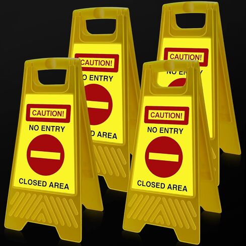 FUUTREO 4 PCS عاكسة لا يوجد علامة دخول 24 بوصة مقبض محمول دافئ المغلقة علامة تحذير قابلة للطيتين تحذيران لا يوجد علامة دخول للمناطق العامة في الشارع التجاري في الهواء الطلق (أحمر) (أحمر) in Kuwait