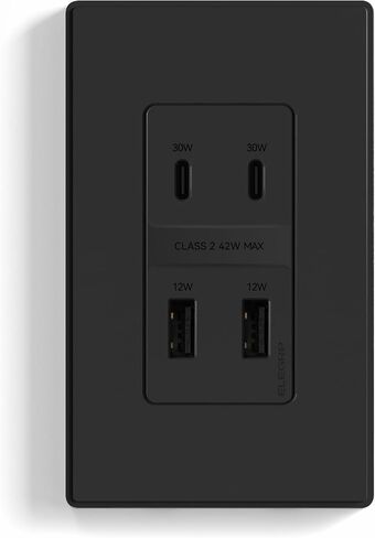 elegrp usb wall outlet ، 42W charge charge & power توصيل 42 شاحن USB 4 منافذ ، منفذ الجدار مع 4 منافذ USB ، ul/cul مدرجة ، لوحة الحائط ، حزمة واحدة ، أبيض غير لامع in Kuwait