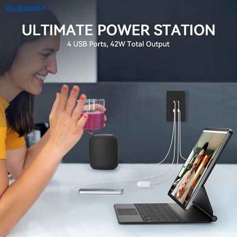 elegrp usb wall outlet ، 42W charge charge & power توصيل 42 شاحن USB 4 منافذ ، منفذ الجدار مع 4 منافذ USB ، ul/cul مدرجة ، لوحة الحائط ، حزمة واحدة ، أبيض غير لامع in Kuwait