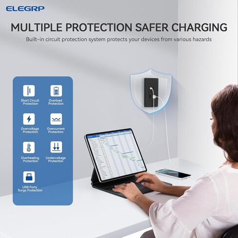 elegrp usb wall outlet ، 42W charge charge & power توصيل 42 شاحن USB 4 منافذ ، منفذ الجدار مع 4 منافذ USB ، ul/cul مدرجة ، لوحة الحائط ، حزمة واحدة ، أبيض غير لامع in Kuwait