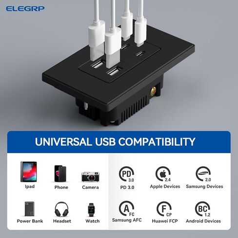 elegrp usb wall outlet ، 42W charge charge & power توصيل 42 شاحن USB 4 منافذ ، منفذ الجدار مع 4 منافذ USB ، ul/cul مدرجة ، لوحة الحائط ، حزمة واحدة ، أبيض غير لامع in Kuwait