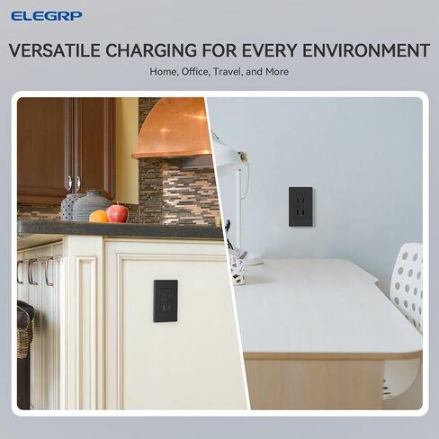 elegrp usb wall outlet ، 42W charge charge & power توصيل 42 شاحن USB 4 منافذ ، منفذ الجدار مع 4 منافذ USB ، ul/cul مدرجة ، لوحة الحائط ، حزمة واحدة ، أبيض غير لامع in Kuwait