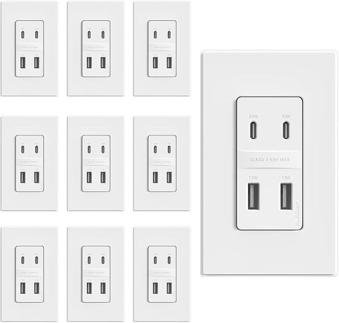 elegrp usb wall outlet ، 42W charge charge & power توصيل 42 شاحن USB 4 منافذ ، منفذ الجدار مع 4 منافذ USB ، ul/cul مدرجة ، لوحة الحائط ، حزمة واحدة ، أبيض غير لامع in Kuwait