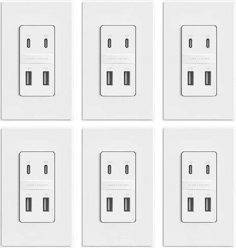 elegrp usb wall outlet ، 42W charge charge & power توصيل 42 شاحن USB 4 منافذ ، منفذ الجدار مع 4 منافذ USB ، ul/cul مدرجة ، لوحة الحائط ، حزمة واحدة ، أبيض غير لامع in Kuwait