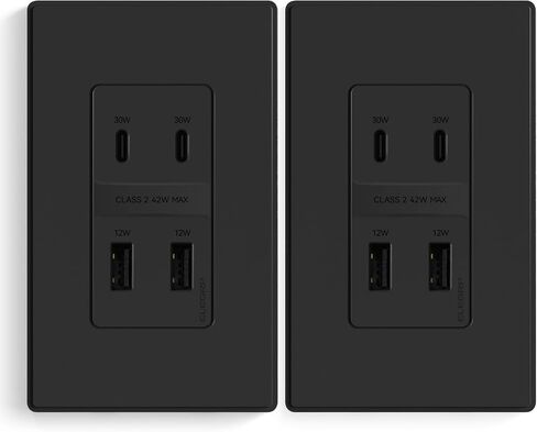 elegrp usb wall outlet ، 42W charge charge & power توصيل 42 شاحن USB 4 منافذ ، منفذ الجدار مع 4 منافذ USB ، ul/cul مدرجة ، لوحة الحائط ، حزمة واحدة ، أبيض غير لامع in Kuwait