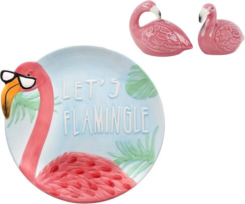 Flamingo Gift Set Salt & Pepper Shakers and Ceramic Flamingo Dish in Kuwait