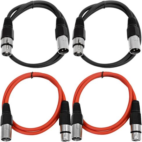 Seismic Audio - SAXLX-3-4 Pack of 3' XLR Male to XLR Female Patch Cables - Balanced - 3 Foot Patch Cord - Blue and Red in Kuwait