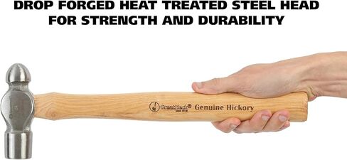 GreatNeck BP8 Ball Peen Hammer, 8 Oz Drop-Forged Steel Metalworking Tool With Precision-Balanced Authentic Hickory Wood Ball Peen Hammer Handle, For Riveting, Shaping, And Bending Meta in Kuwait