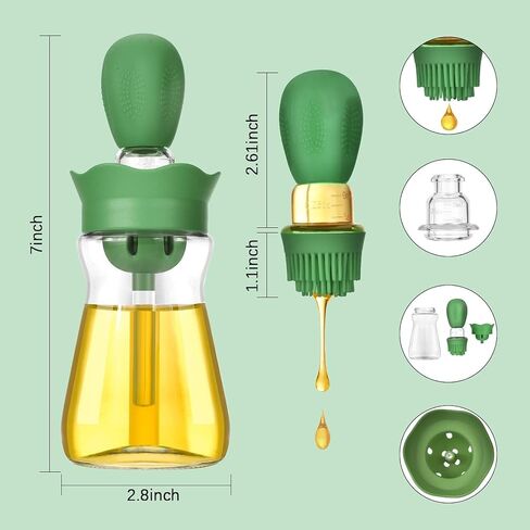Oil Dispenser Bottle with Silicone Brush, 200ML 2 in 1 Silicone Dropper Measuring Oil Dispenser Bottle for Kitchen Cooking, Frying, Baking, BBQ Pancake, Air Fryer, Marinating - Blue in Saudi Arabia