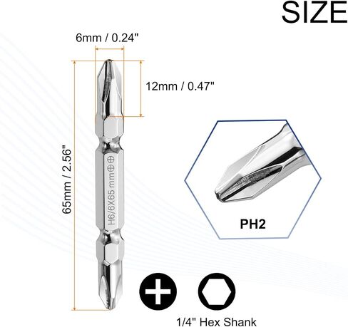 HARFINGTON 4pcs Magnetic Double Ended Screwdriver Bit 4mm PH2 6"/150mm 1/4" Hex Shank CR-V Steel Two Sided Phillips Cross Screw Driver Bit for Power Screwdriver Impact Drill Tool in Saudi Arabia