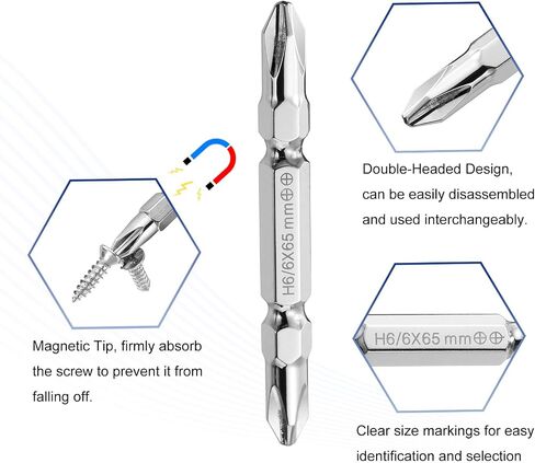 HARFINGTON 4pcs Magnetic Double Ended Screwdriver Bit 4mm PH2 6"/150mm 1/4" Hex Shank CR-V Steel Two Sided Phillips Cross Screw Driver Bit for Power Screwdriver Impact Drill Tool in Saudi Arabia