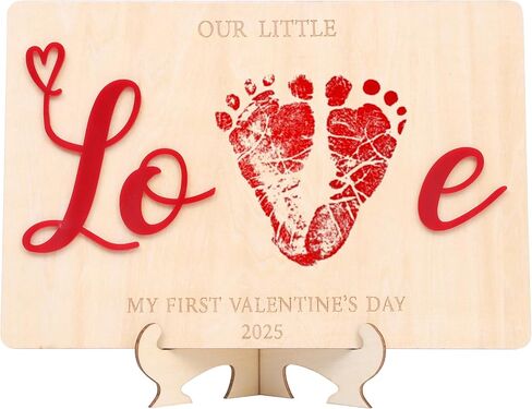 Valentine DIY Footprint Wooden Decoration, Hospital Birth Announcement Signs, Footprint Milestone Sign, My First Valentine's Day (Roses Valentines Day Footprint) in Kuwait