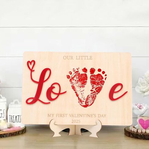 Valentine DIY Footprint Wooden Decoration, Hospital Birth Announcement Signs, Footprint Milestone Sign, My First Valentine's Day (Roses Valentines Day Footprint) in Kuwait