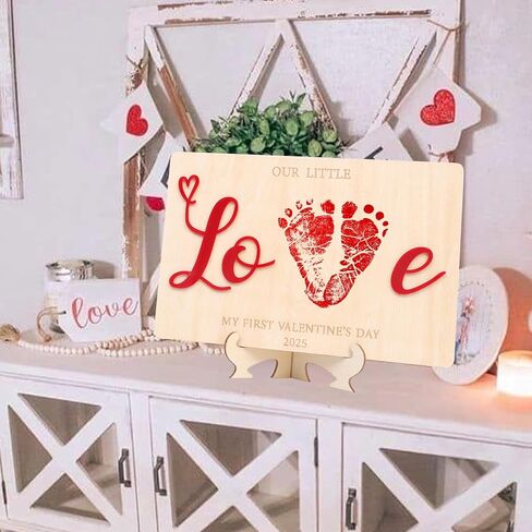 Valentine DIY Footprint Wooden Decoration, Hospital Birth Announcement Signs, Footprint Milestone Sign, My First Valentine's Day (Roses Valentines Day Footprint) in Kuwait