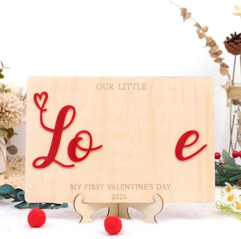 Valentine DIY Footprint Wooden Decoration, Hospital Birth Announcement Signs, Footprint Milestone Sign, My First Valentine's Day (Roses Valentines Day Footprint) in Kuwait