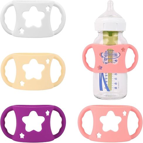 4 Pack Baby Bottle Handles, Silicone Bottle Handles for Dr Brown Wide-Neck Baby Bottles (White+Pink+Purple+Yellow) in Kuwait