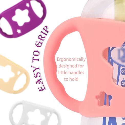 4 Pack Baby Bottle Handles, Silicone Bottle Handles for Dr Brown Wide-Neck Baby Bottles (White+Pink+Purple+Yellow) in Kuwait