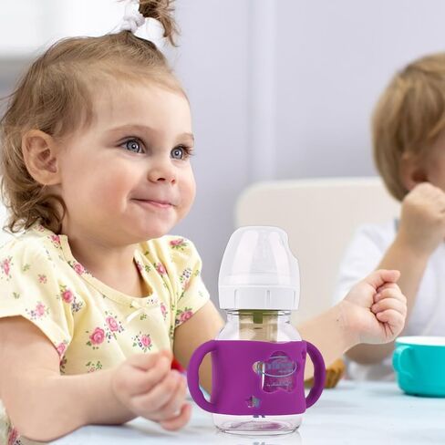 4 Pack Baby Bottle Handles, Silicone Bottle Handles for Dr Brown Wide-Neck Baby Bottles (White+Pink+Purple+Yellow) in Kuwait