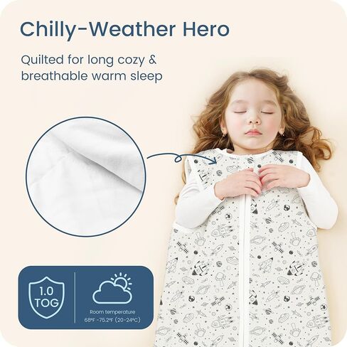 1.0 TOG Sleep Sack 6-12-15 Months, Winter Sleep Sack with Sleeveless, Cozy Premium Baby Wearable Blanket with 2-way Safe Zipper All Season Sleeping Bags, 1-pack in Kuwait