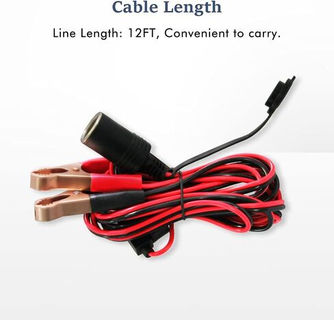 5FT/1.5 m 16 AWG Female Car Cigarette Lighter Socket Extension Cord with Battery Alligator Clips Car Battery Clip-on Extension Cable with 15A Fuse in Saudi Arabia