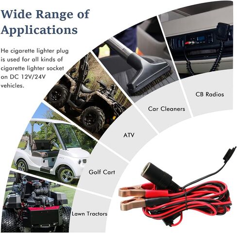 5FT/1.5 m 16 AWG Female Car Cigarette Lighter Socket Extension Cord with Battery Alligator Clips Car Battery Clip-on Extension Cable with 15A Fuse in Saudi Arabia