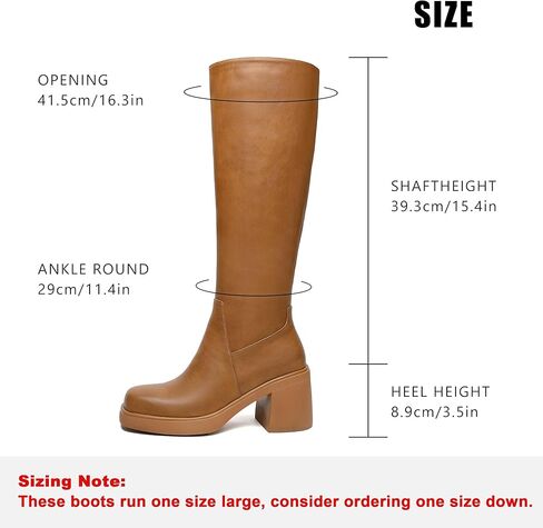 Knee High Boots for Women Square Toe Tall Boots Chunky Heeled Fashion High Boots with Side Zipper in Kuwait