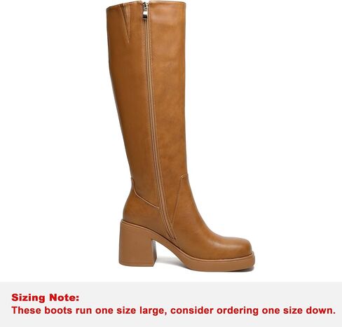 Knee High Boots for Women Square Toe Tall Boots Chunky Heeled Fashion High Boots with Side Zipper in Kuwait