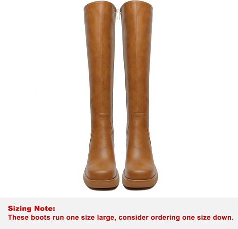 Knee High Boots for Women Square Toe Tall Boots Chunky Heeled Fashion High Boots with Side Zipper in Kuwait